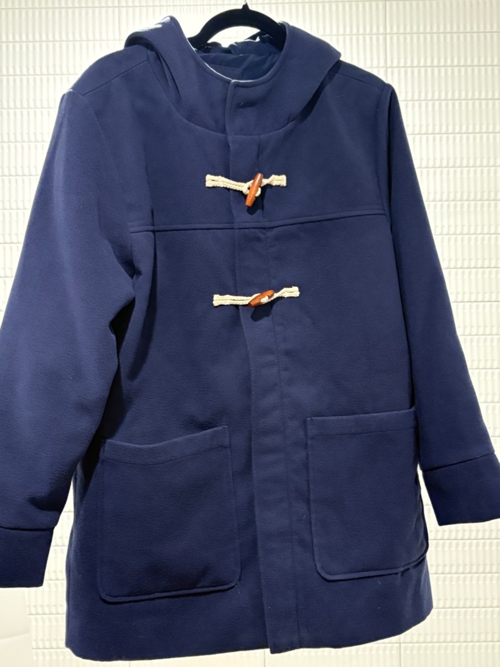 Faux Wool Navy Hooded Duffle Coat, Size Kids XXL/Women S